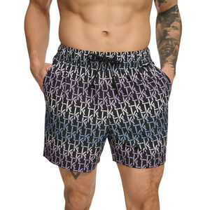 Karl Lagerfeld Men Modern Euro Printed Stretch 5" Swim Trunks Black Ombre Size S